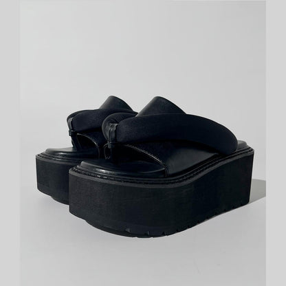 Black Padded Platform Flip-Flops