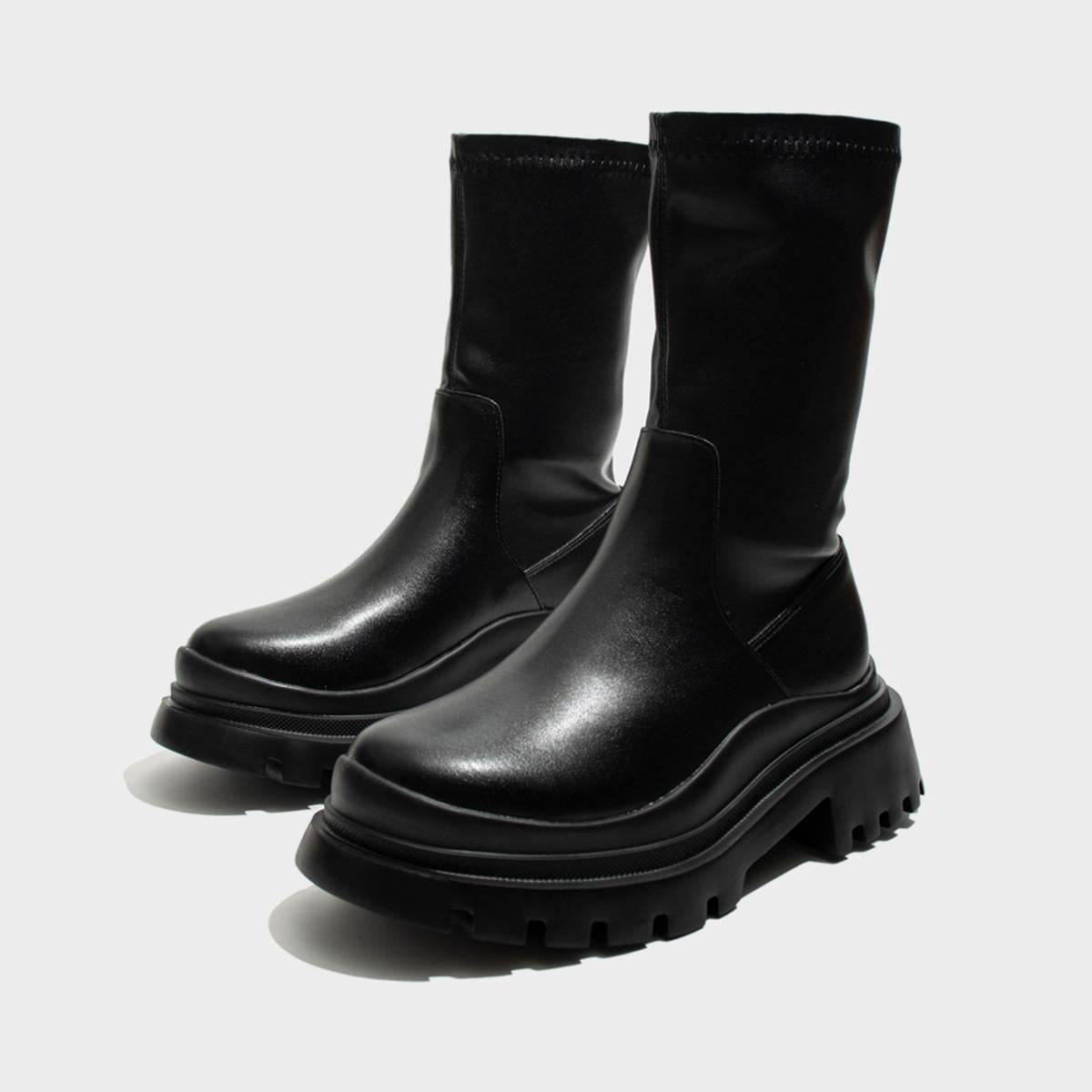 Black Chunky Sole Stretch Boots