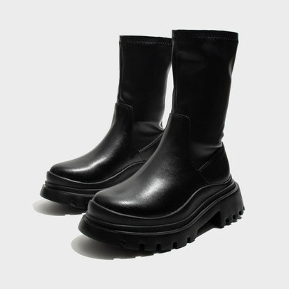 Black Chunky Sole Stretch Boots