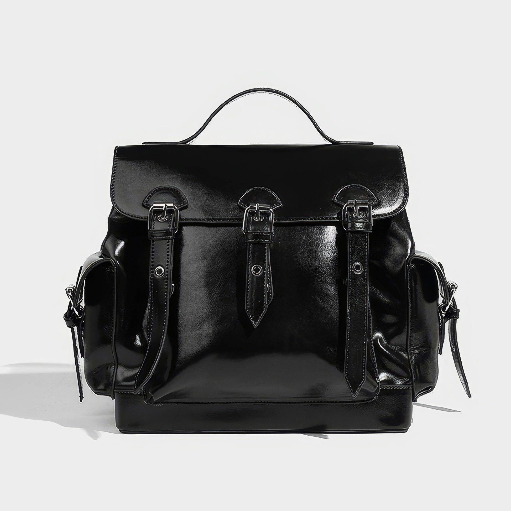 Triple Buckle Glossy Chain Backpack