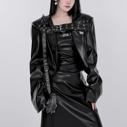 Belted Faux Leather Cropped Jacket