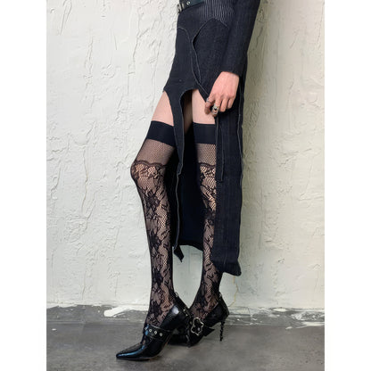 Floral Lace Mesh Hold-Up Stockings