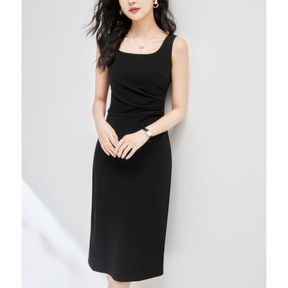 Scoop Neck Sleeveless Black Midi Dress