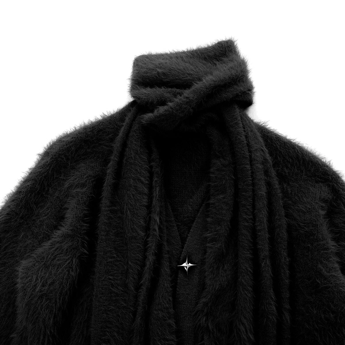 Textured Long Fuzzy Coat with Matching Scarf