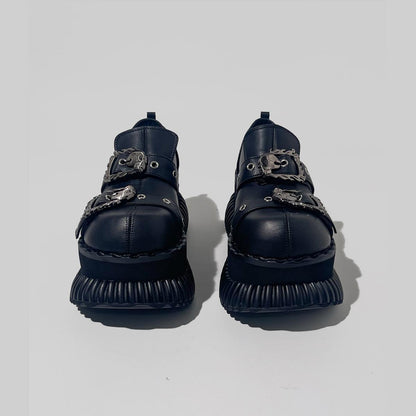 Metal Buckle Ribbed Platform Shoes
