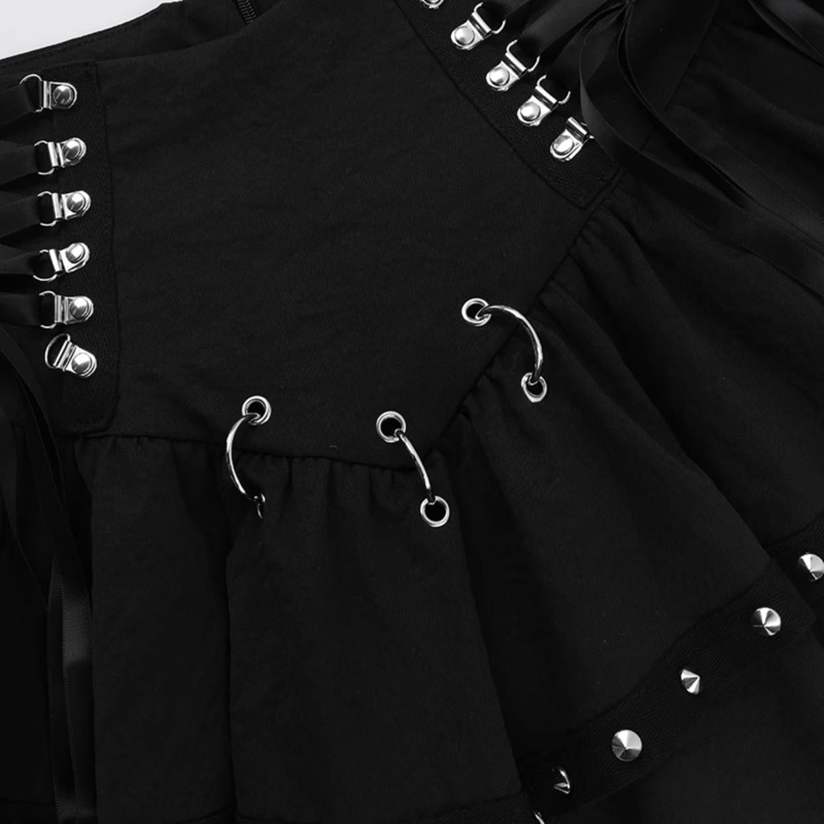 Lace-Up Studded Ruffle Skirt