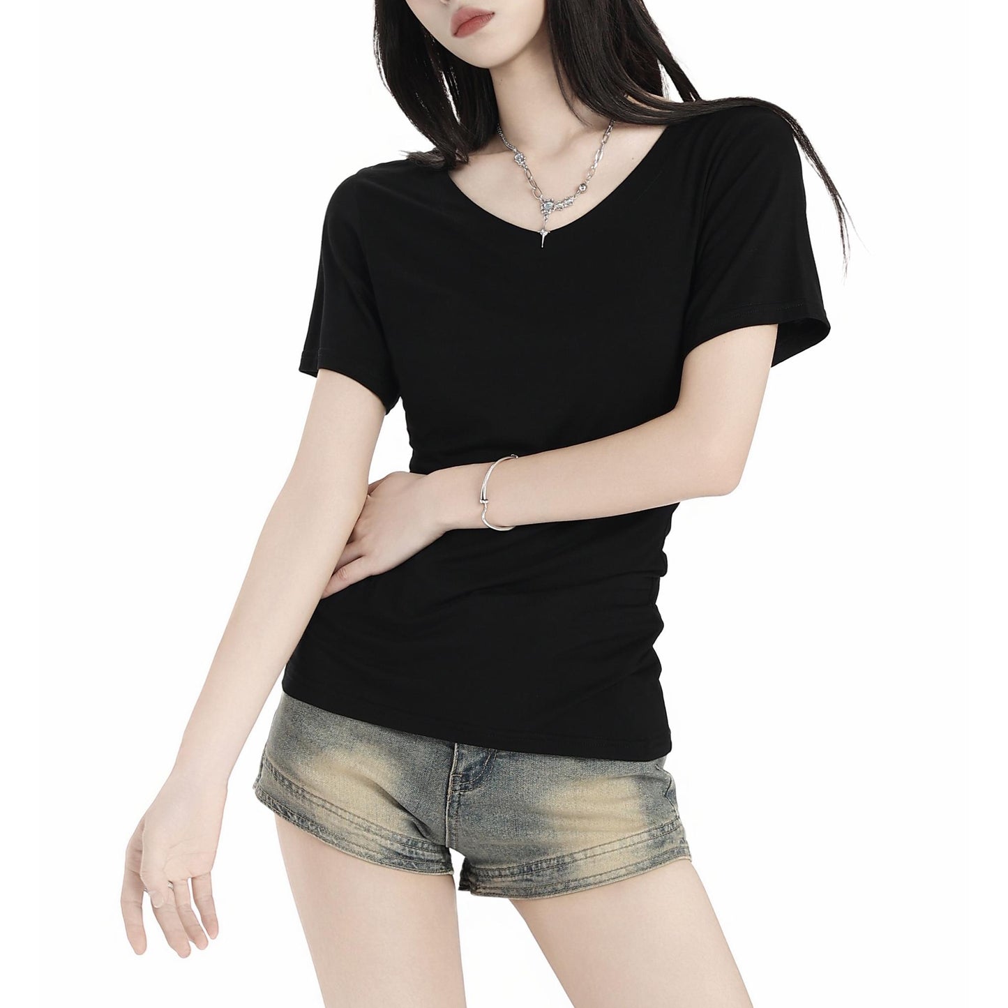 Slim Fit V-Neck Black T-Shirt