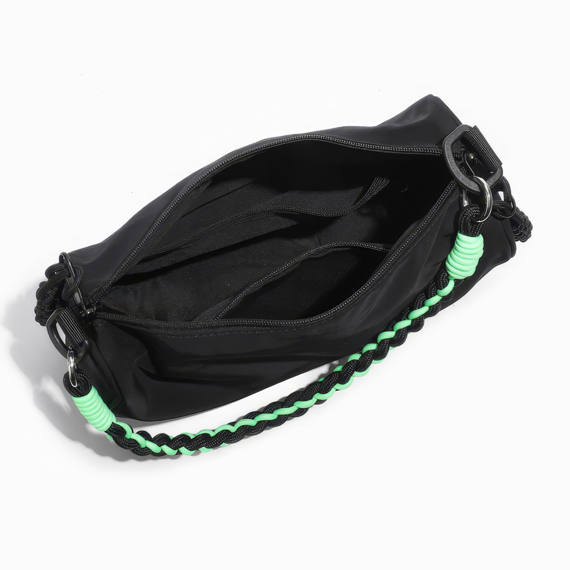 Two-Tone Rope Strap Black Nylon Shoulder Bag