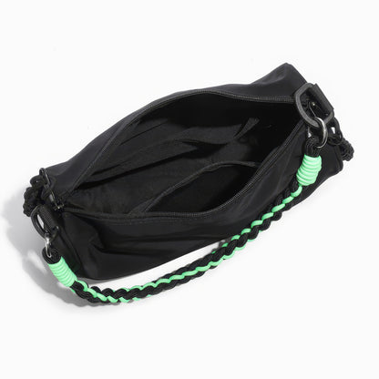 Two-Tone Rope Strap Black Nylon Shoulder Bag