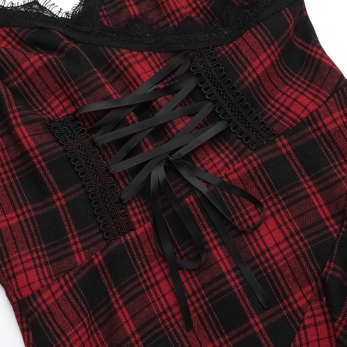 Plaid Lace Trim Asymmetrical Dress