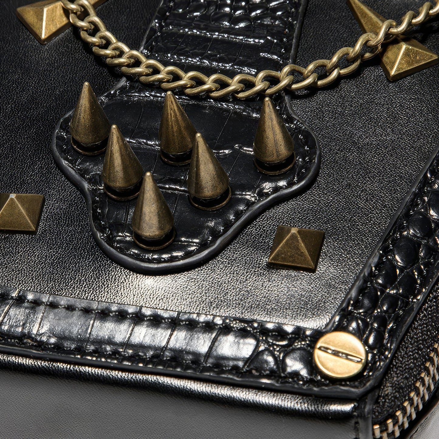 Embroidered Skull Stud Coffin Crossbody Bag