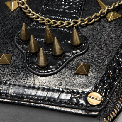 Embroidered Skull Stud Coffin Crossbody Bag