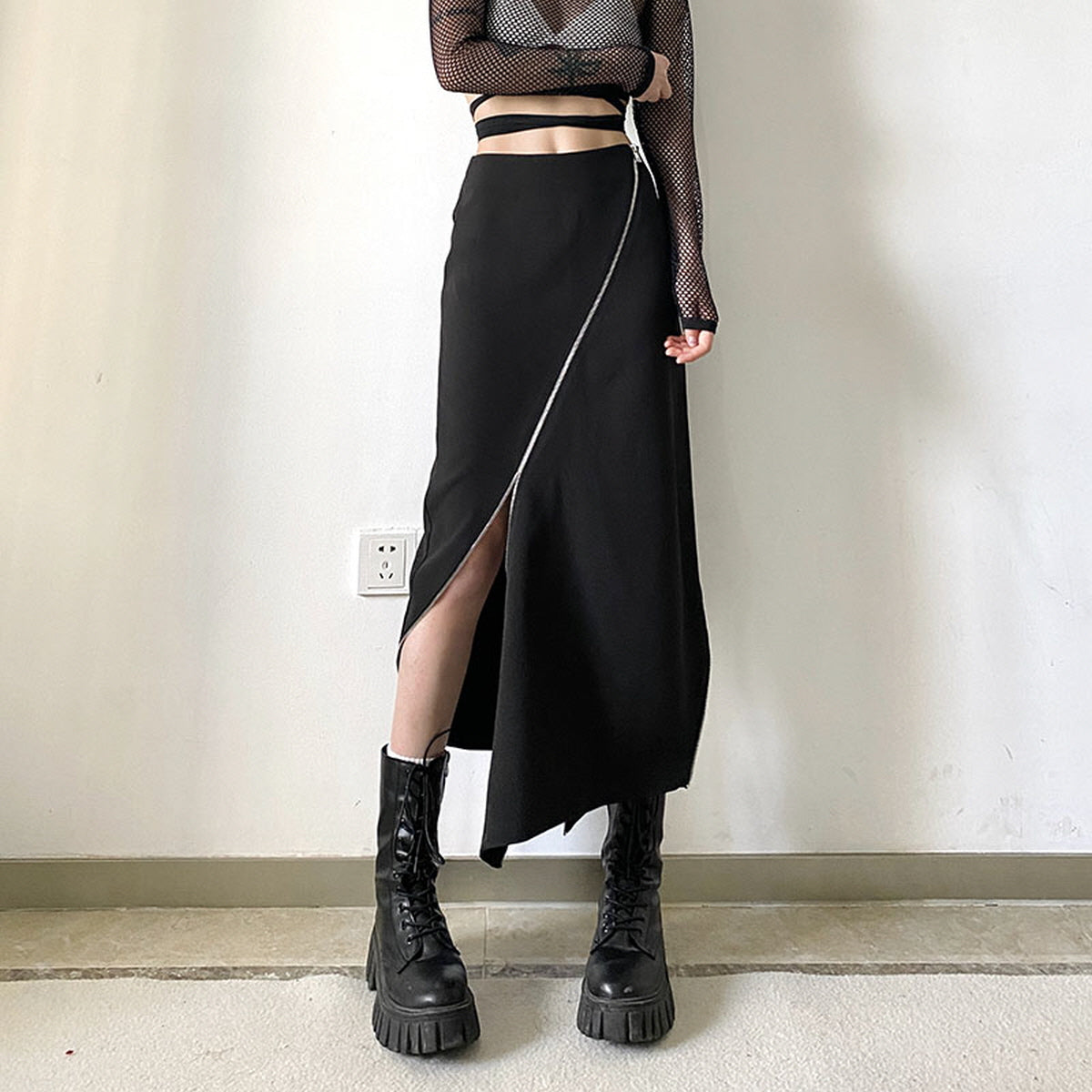 Asymmetrical Zip Slit Skirt