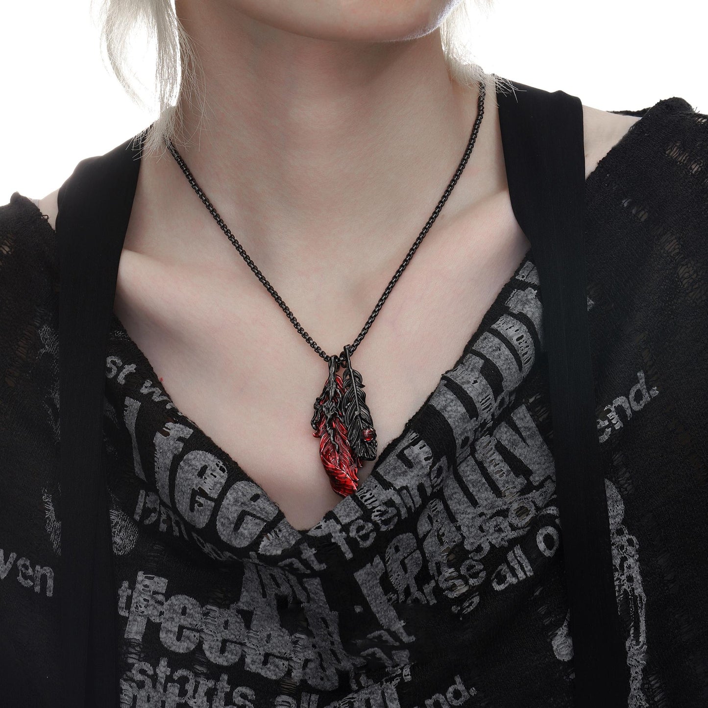 Twin Flame Feather Pendant Necklace