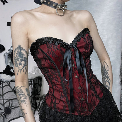 Red Lace-Up Corset Top