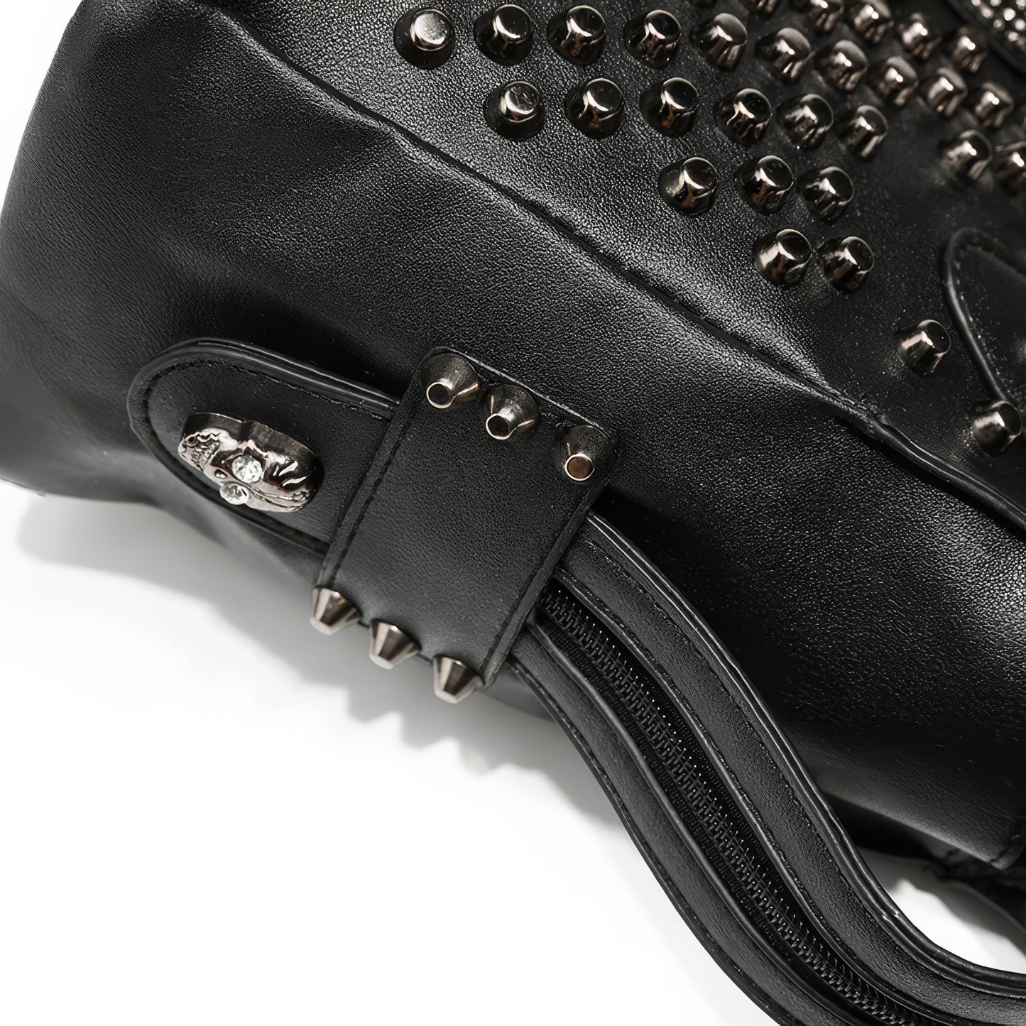 Skull Studded Faux Leather Shoulder Bag
