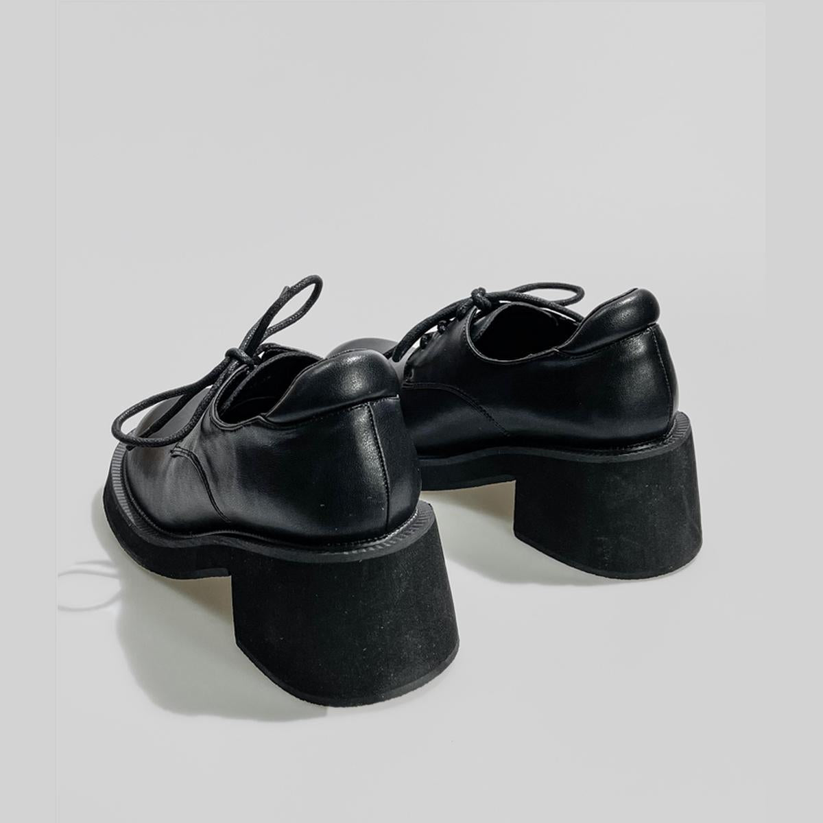 Black Minimalist Chunky Heel Shoes