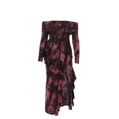 Velvet Off-Shoulder Ruffle Dress