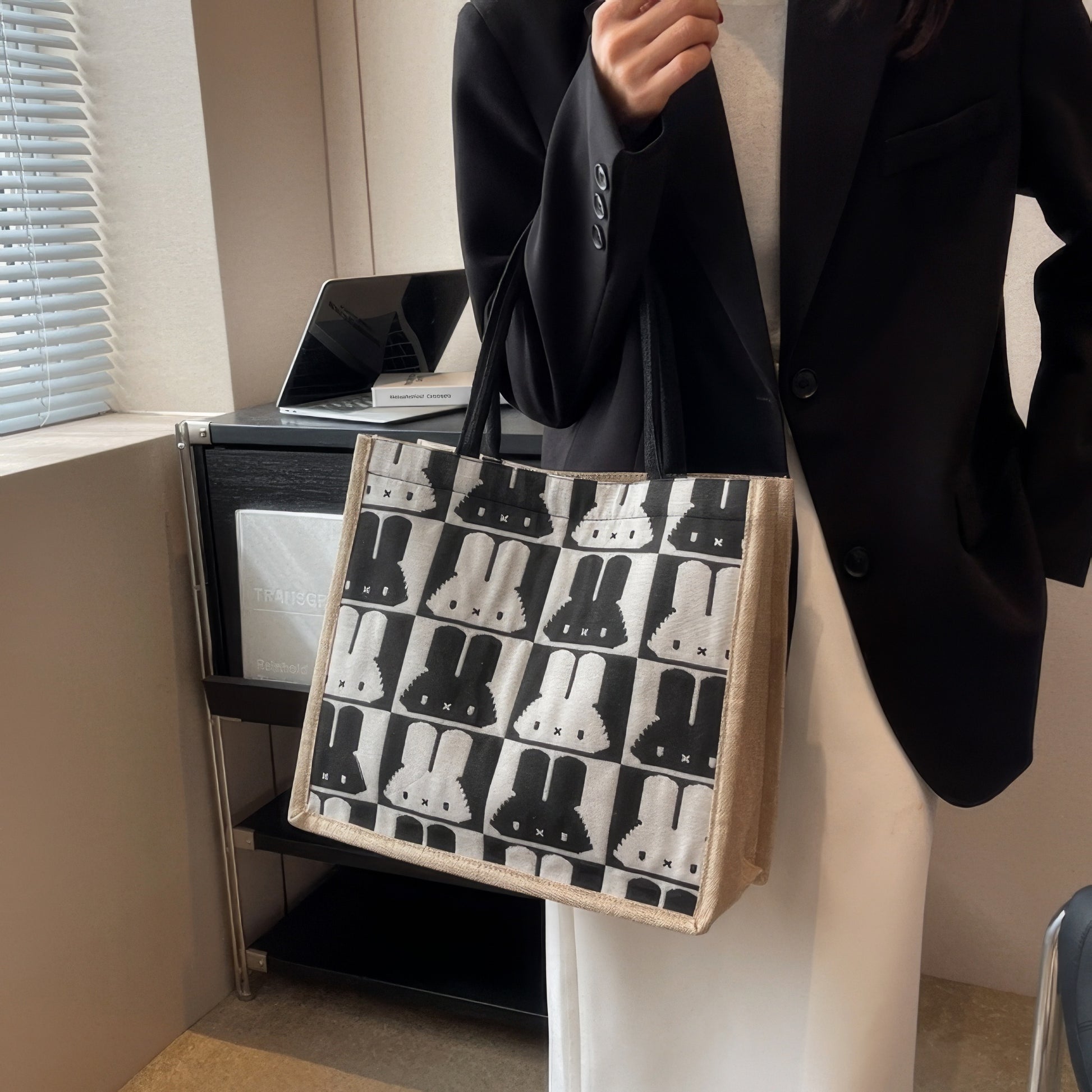Pixel Bunny Pattern Canvas Tote