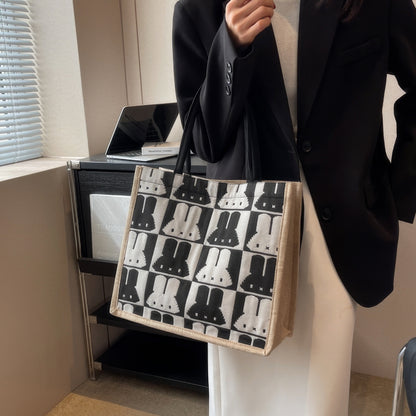 Pixel Bunny Pattern Canvas Tote