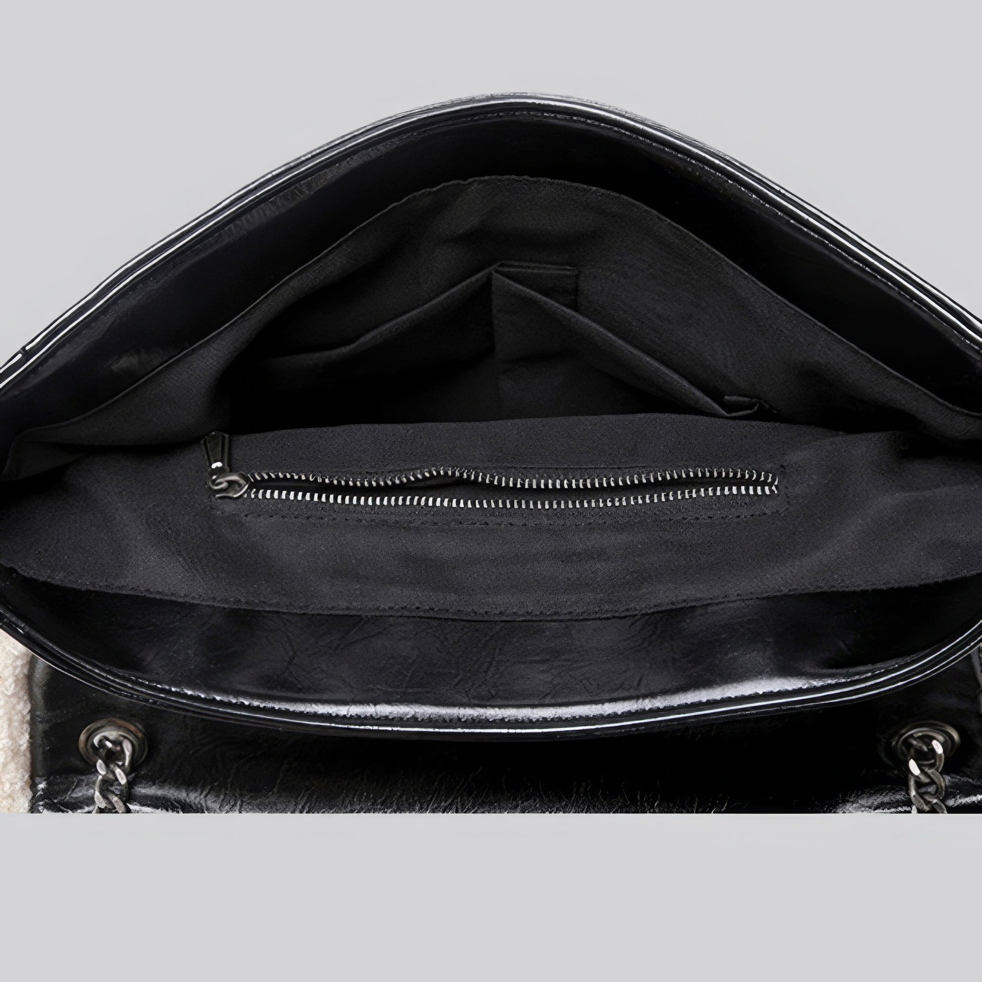 Faux Leather Shearling Trim Chain Bag Set