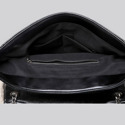 Faux Leather Shearling Trim Chain Bag Set