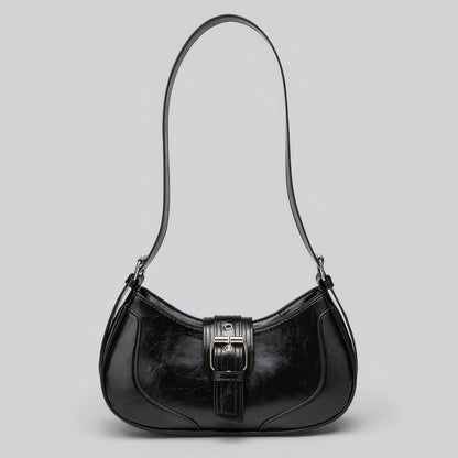 Glossy Buckle Detail Crescent Bag