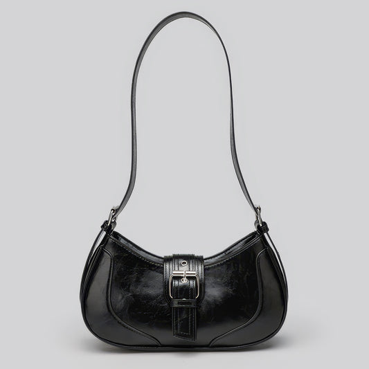 Glossy Buckle Detail Crescent Bag