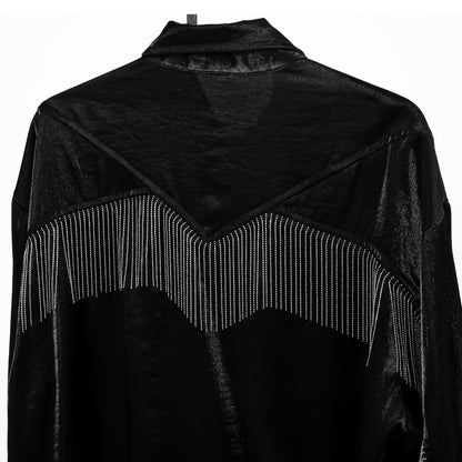 Shiny Fringe Detail Satin Shirt