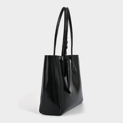 Glossy Black Leather Tote Bag