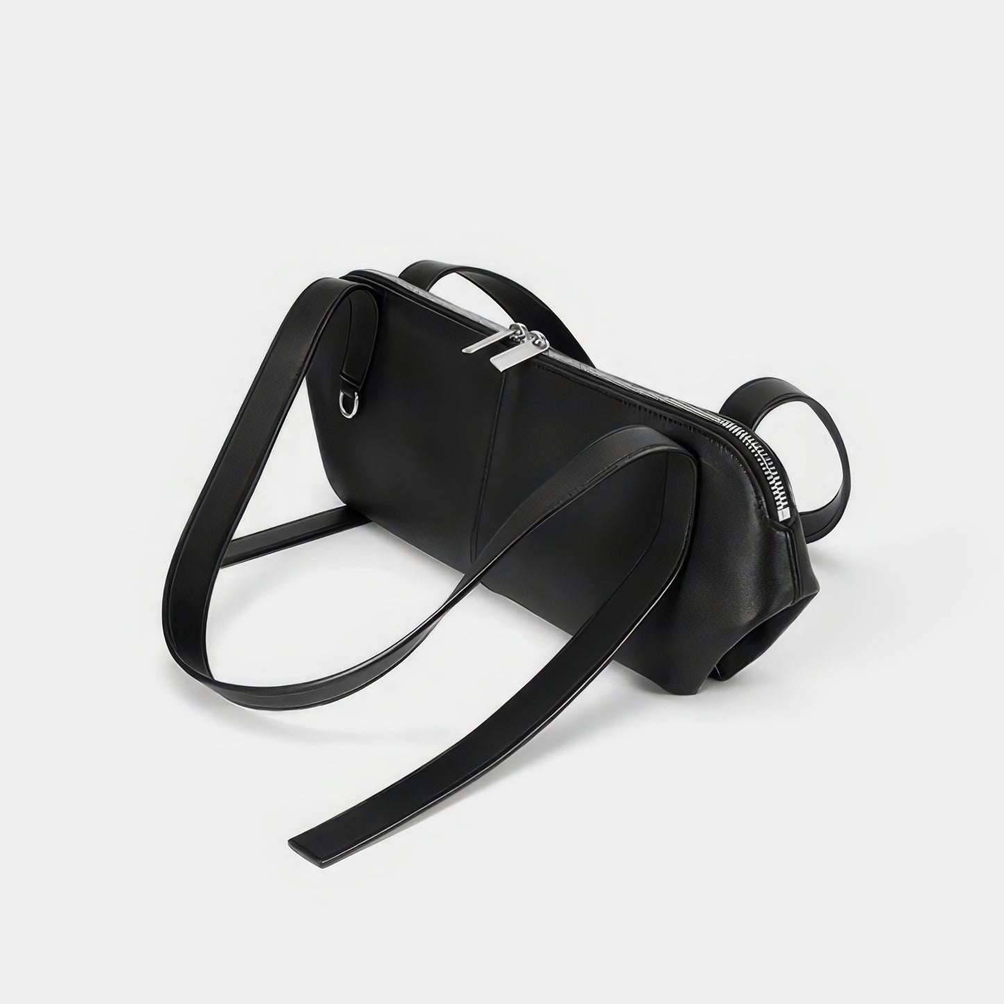 Slim Zip Barrel Faux Leather Shoulder Bag