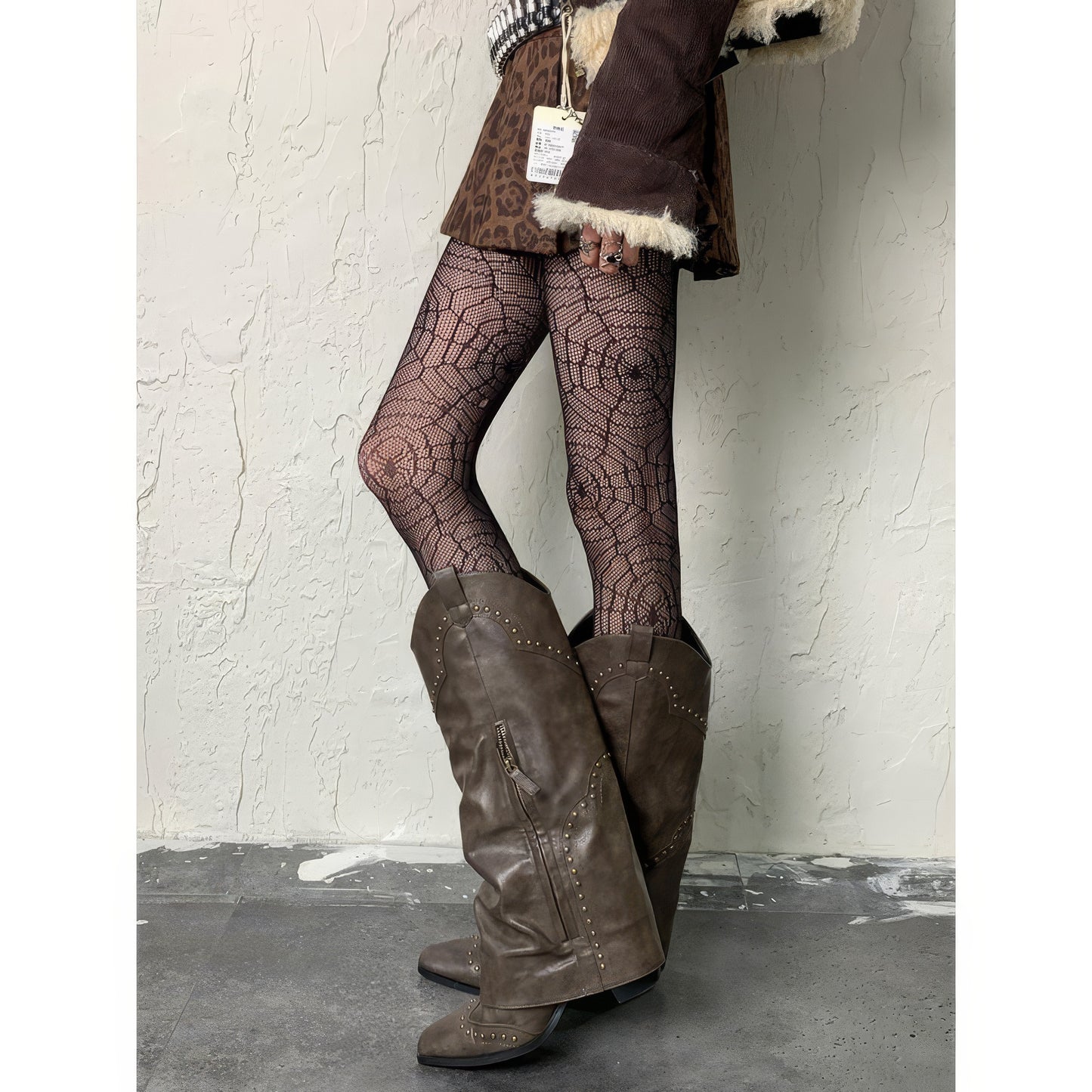 Geometric Web Sheer Mesh Tights