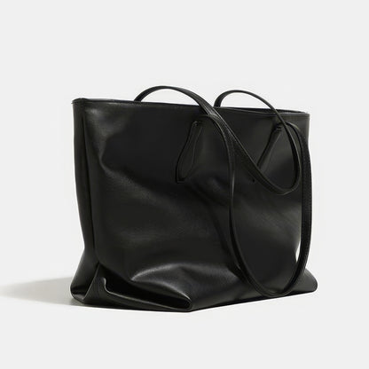 Dual Strap Detail Soft Leather Tote Bag