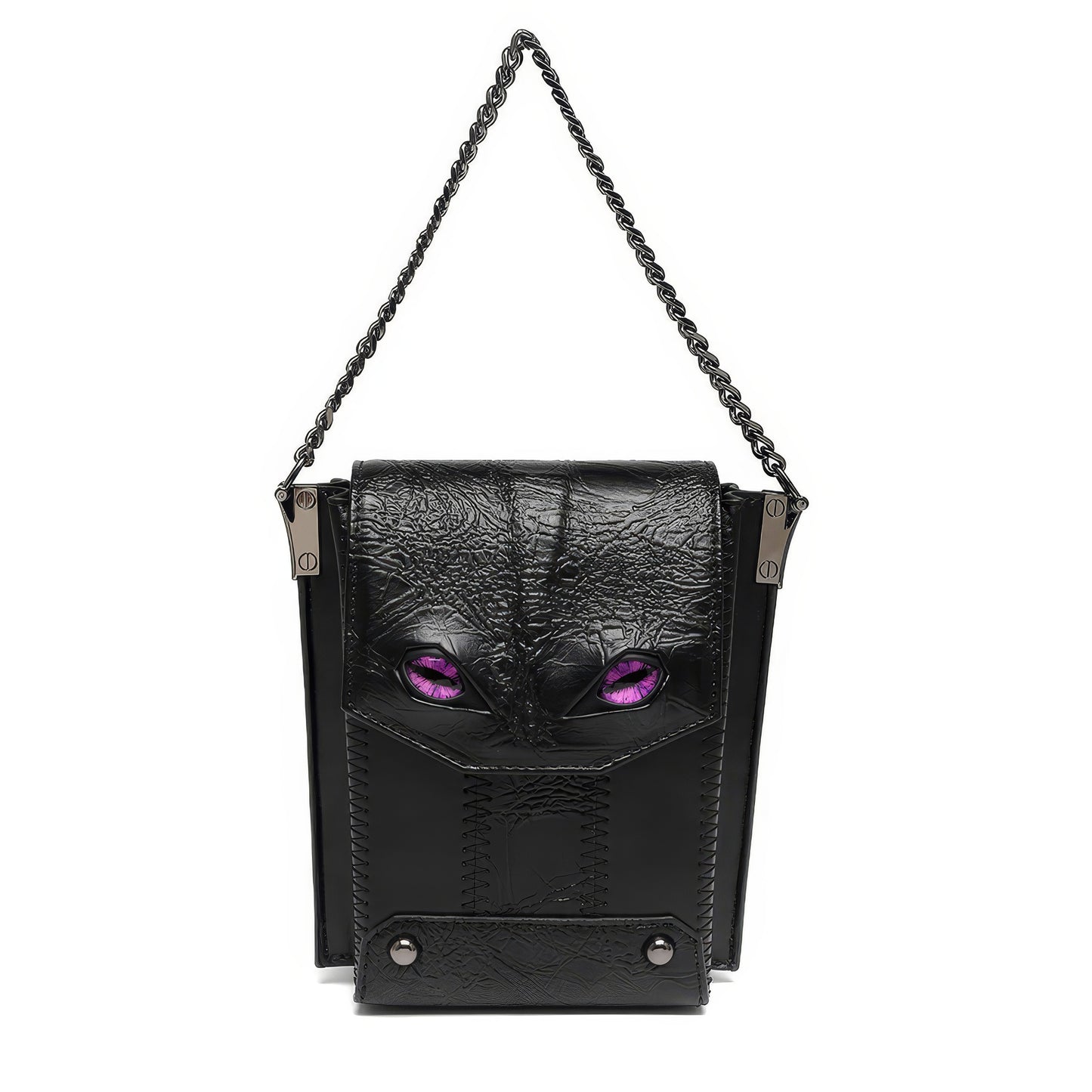 Black Textured Mini Crossbody with Eye Detail