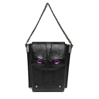 Black Textured Mini Crossbody with Eye Detail