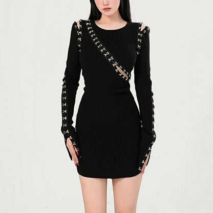 Hook Detail Cut-Out Ribbed Mini Dress