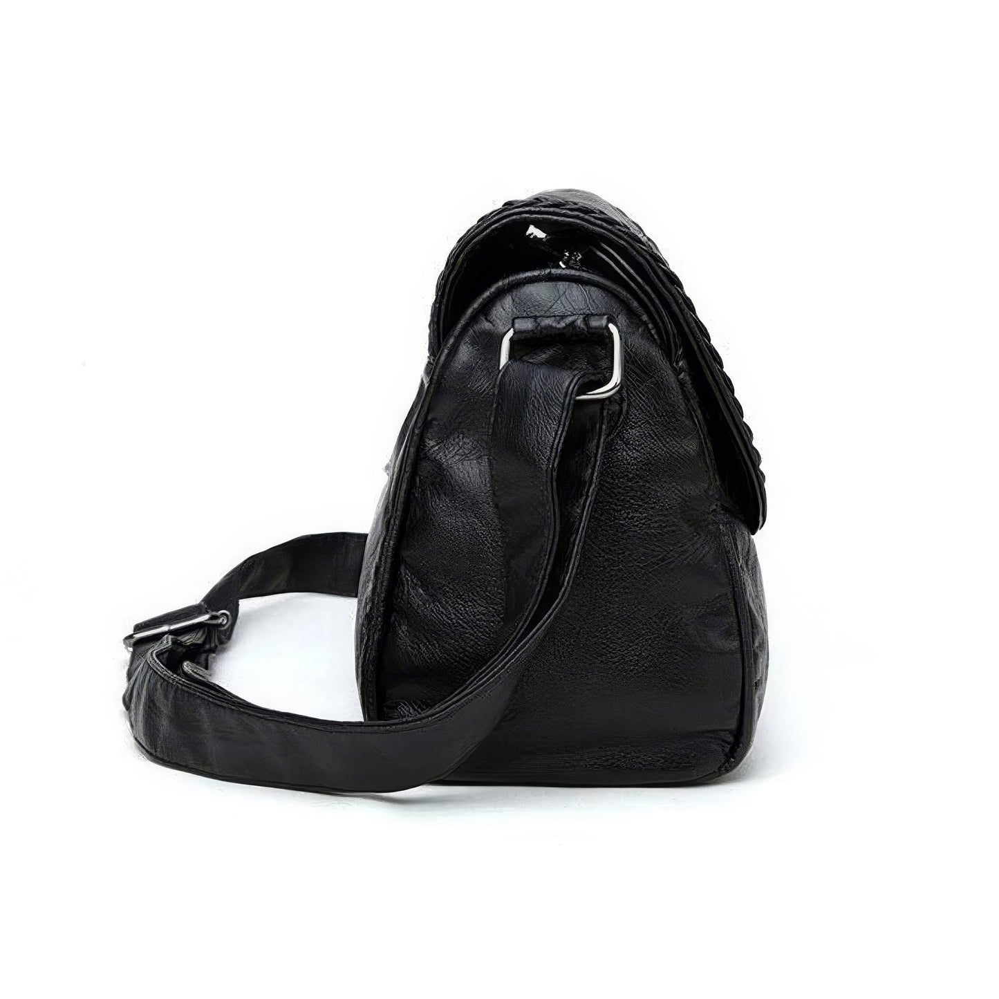 Braided Trim Flap Leather Crossbody Bag