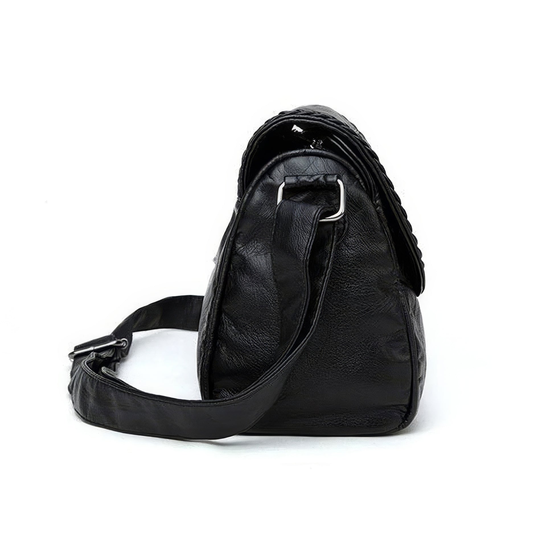 Braided Trim Flap Leather Crossbody Bag