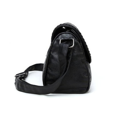 Braided Trim Flap Leather Crossbody Bag