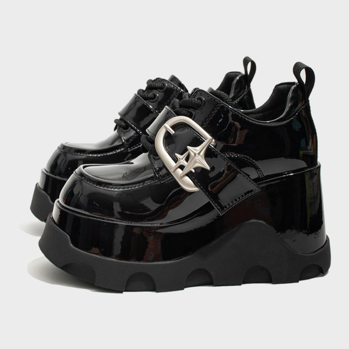 Black Patent Star Buckle Platform Shoes