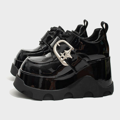 Black Patent Star Buckle Platform Shoes