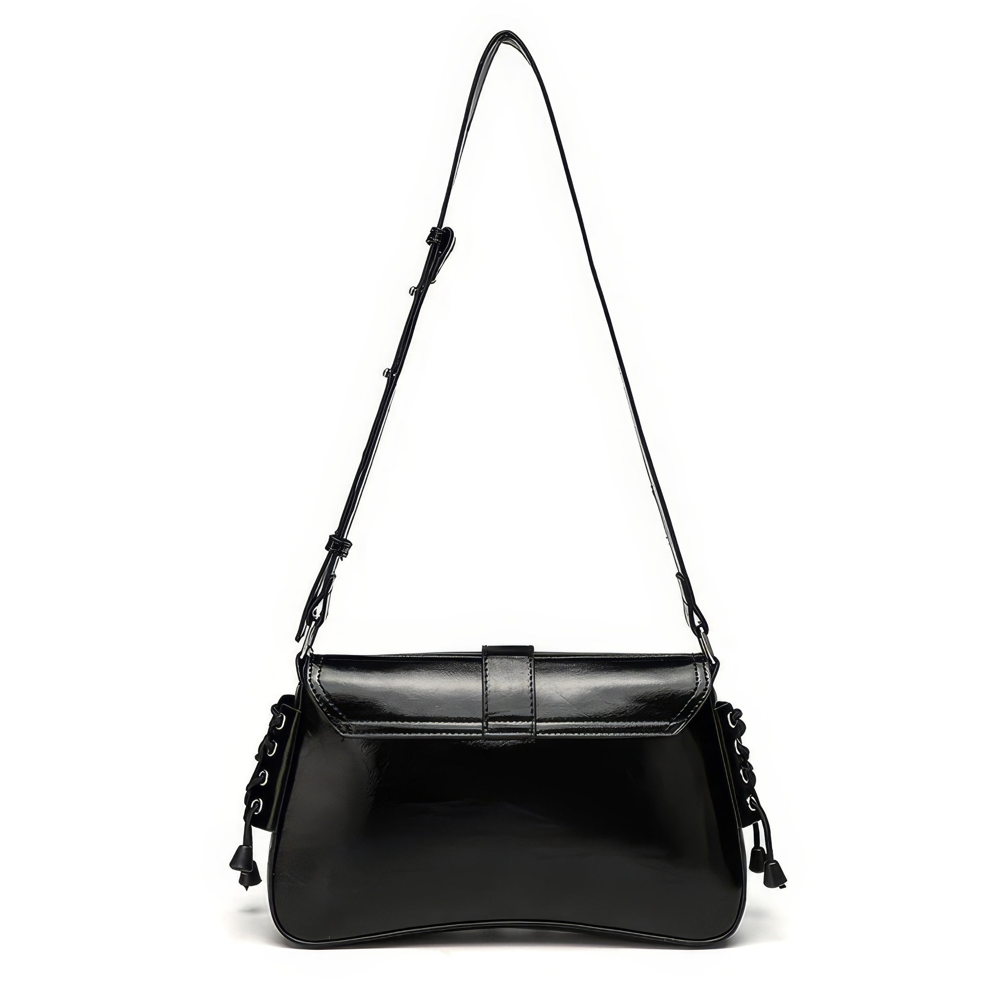 Glossy Buckle Multi-Pocket Shoulder Bag