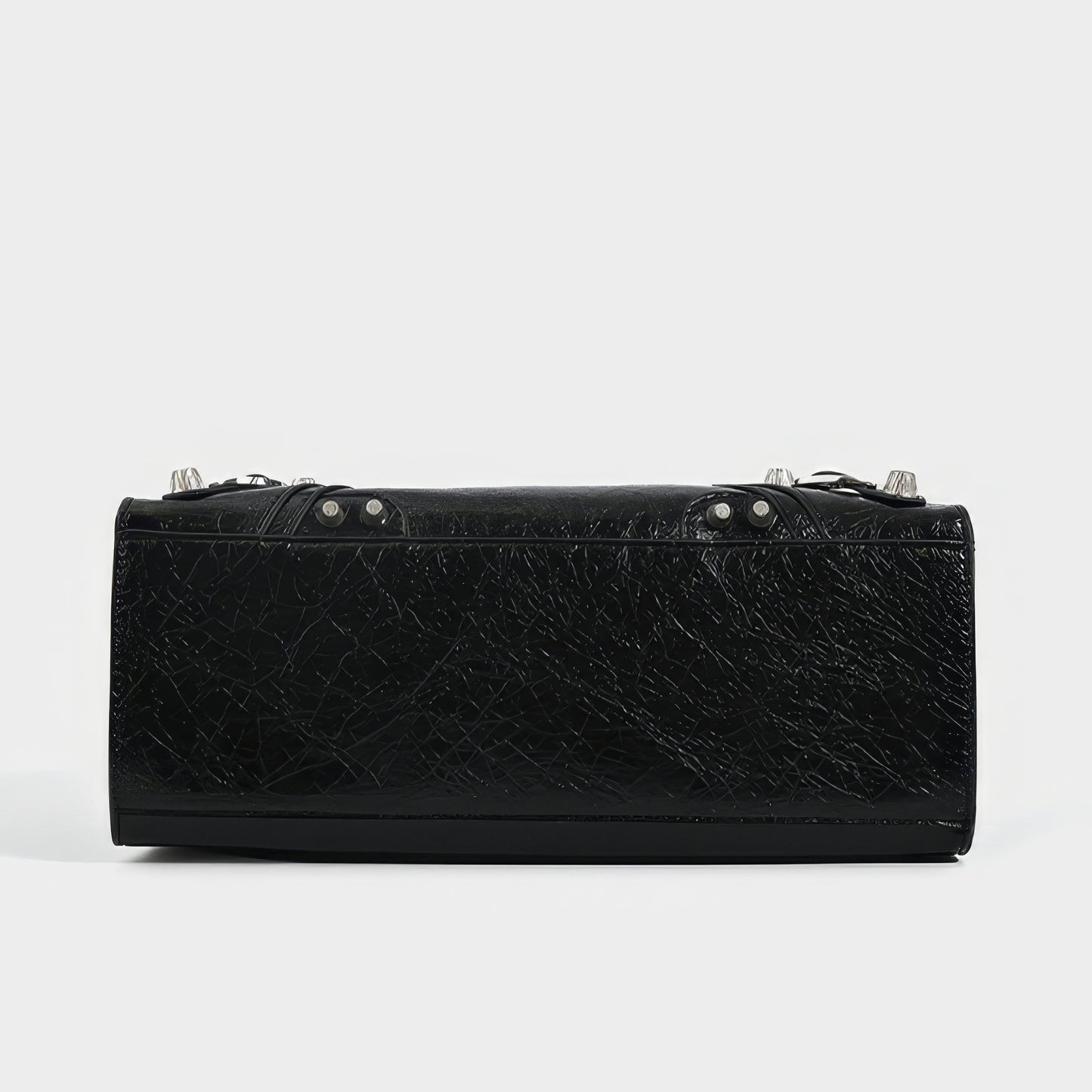 Studded Textured Leather Buckle Handbag