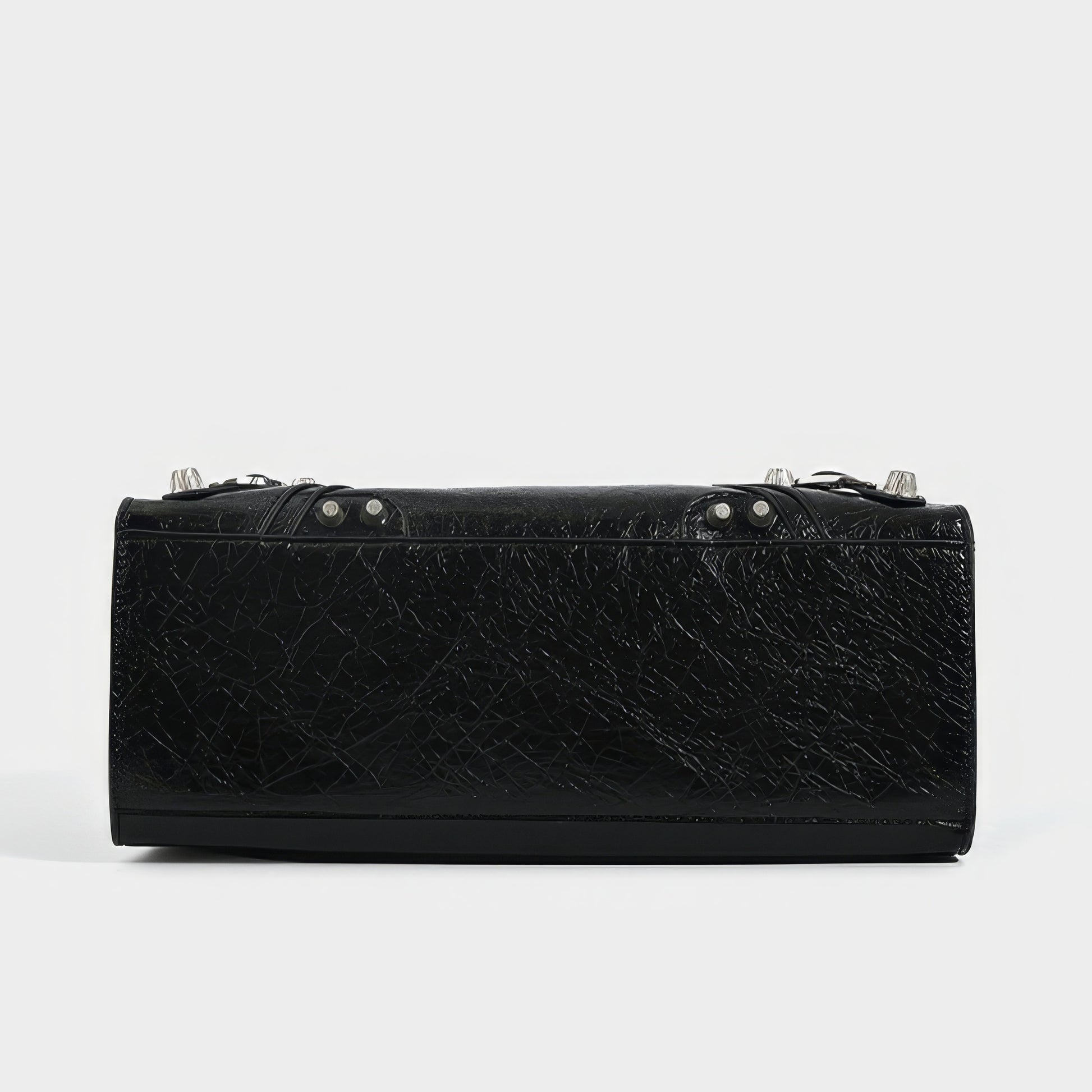 Studded Textured Leather Buckle Handbag