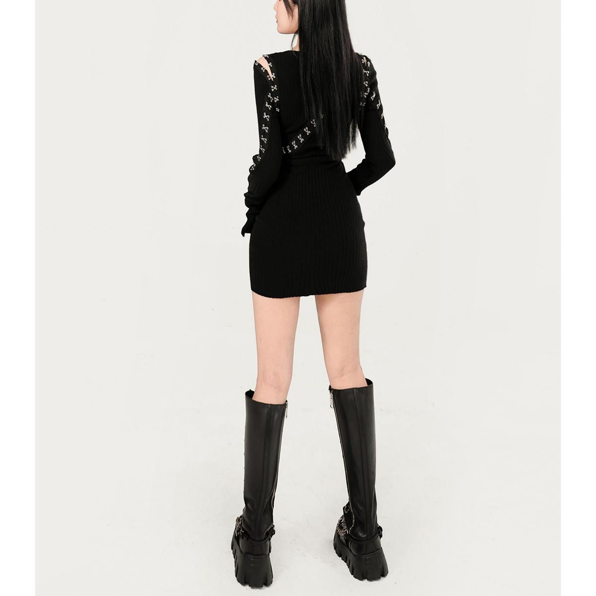 Hook Detail Cut-Out Ribbed Mini Dress