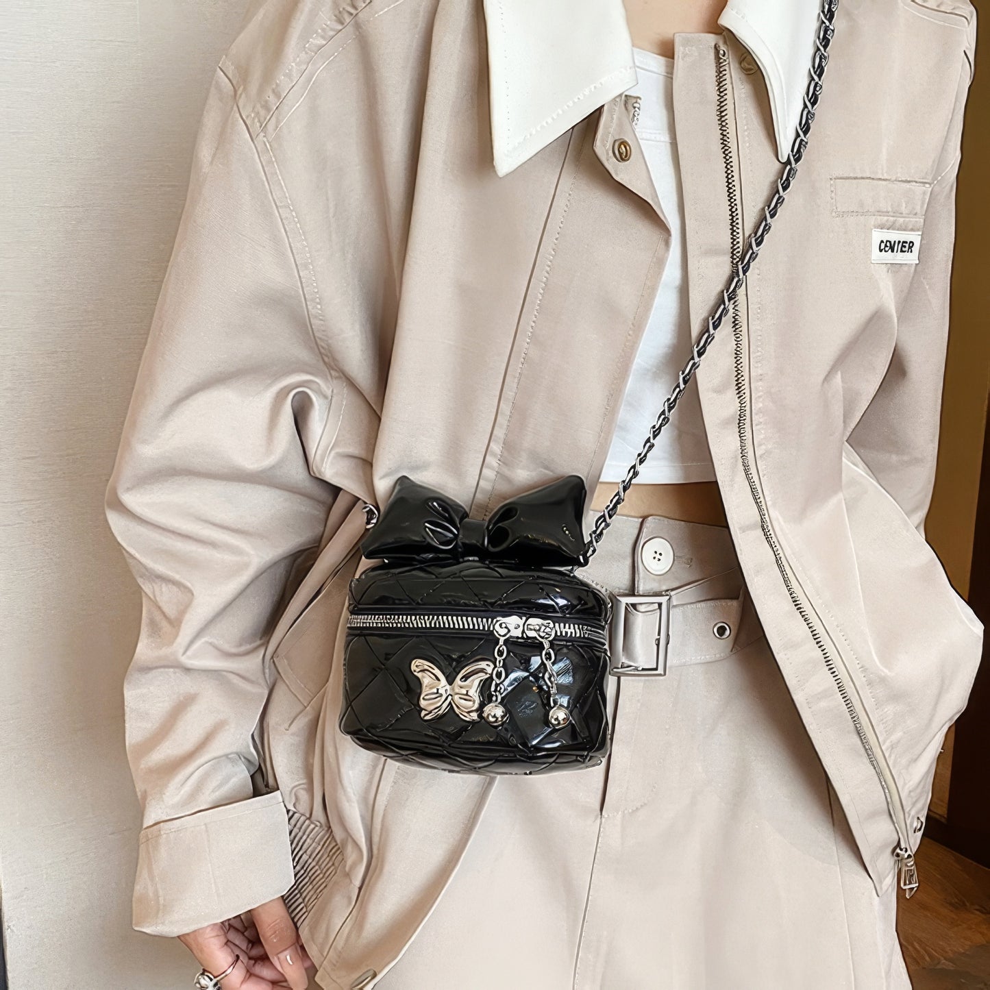 Quilted Bow Chain Mini Crossbody Bag