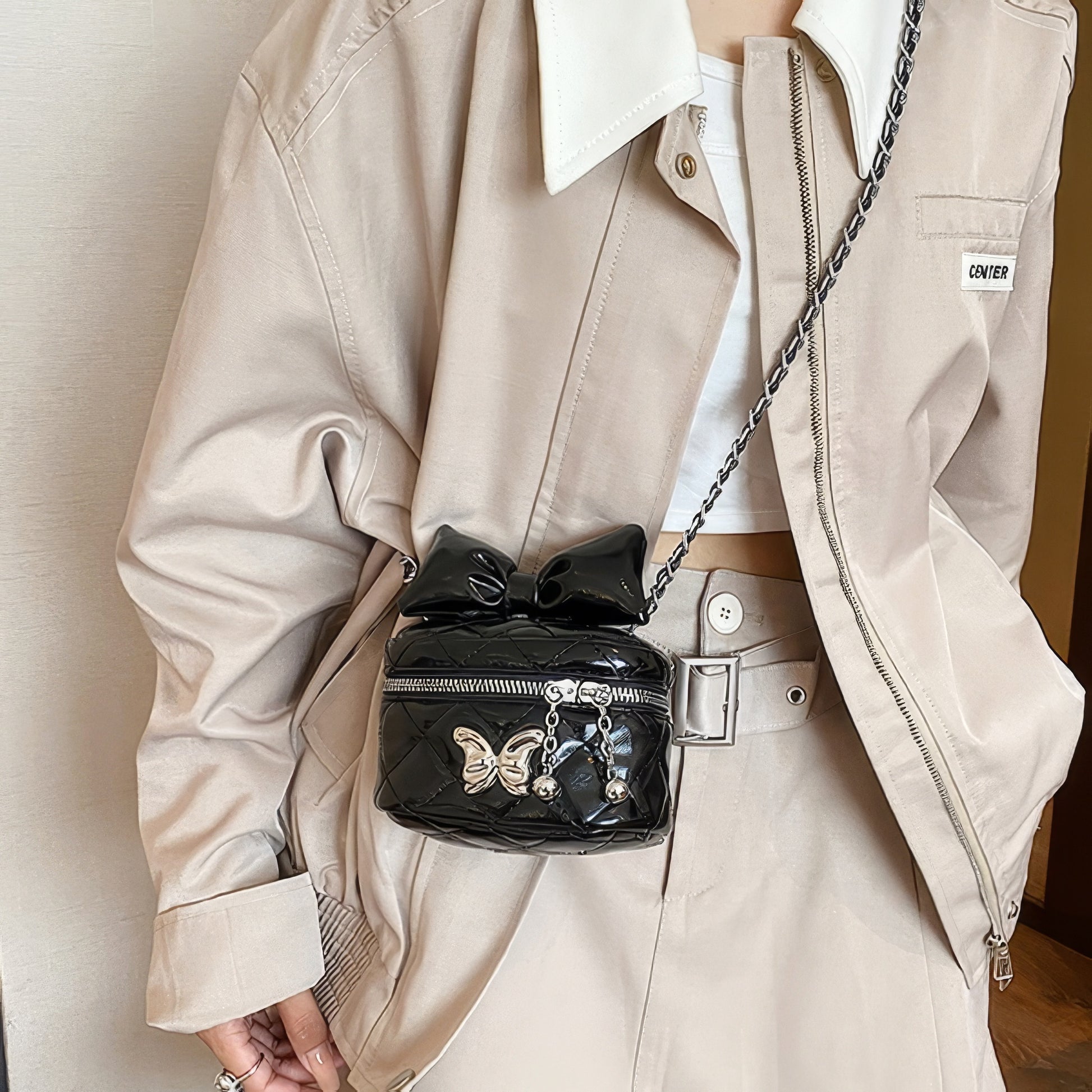 Quilted Bow Chain Mini Crossbody Bag