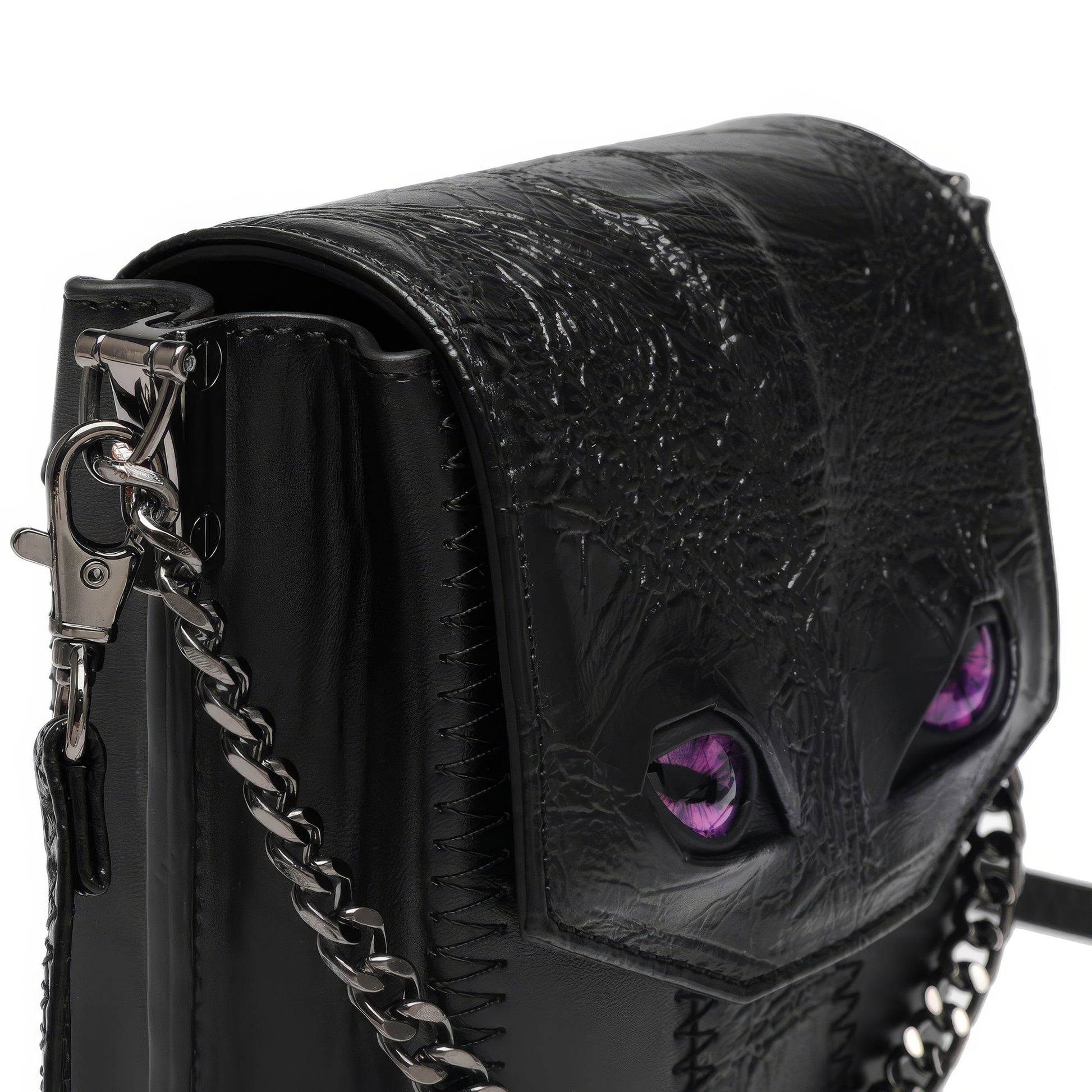 Black Textured Mini Crossbody with Eye Detail