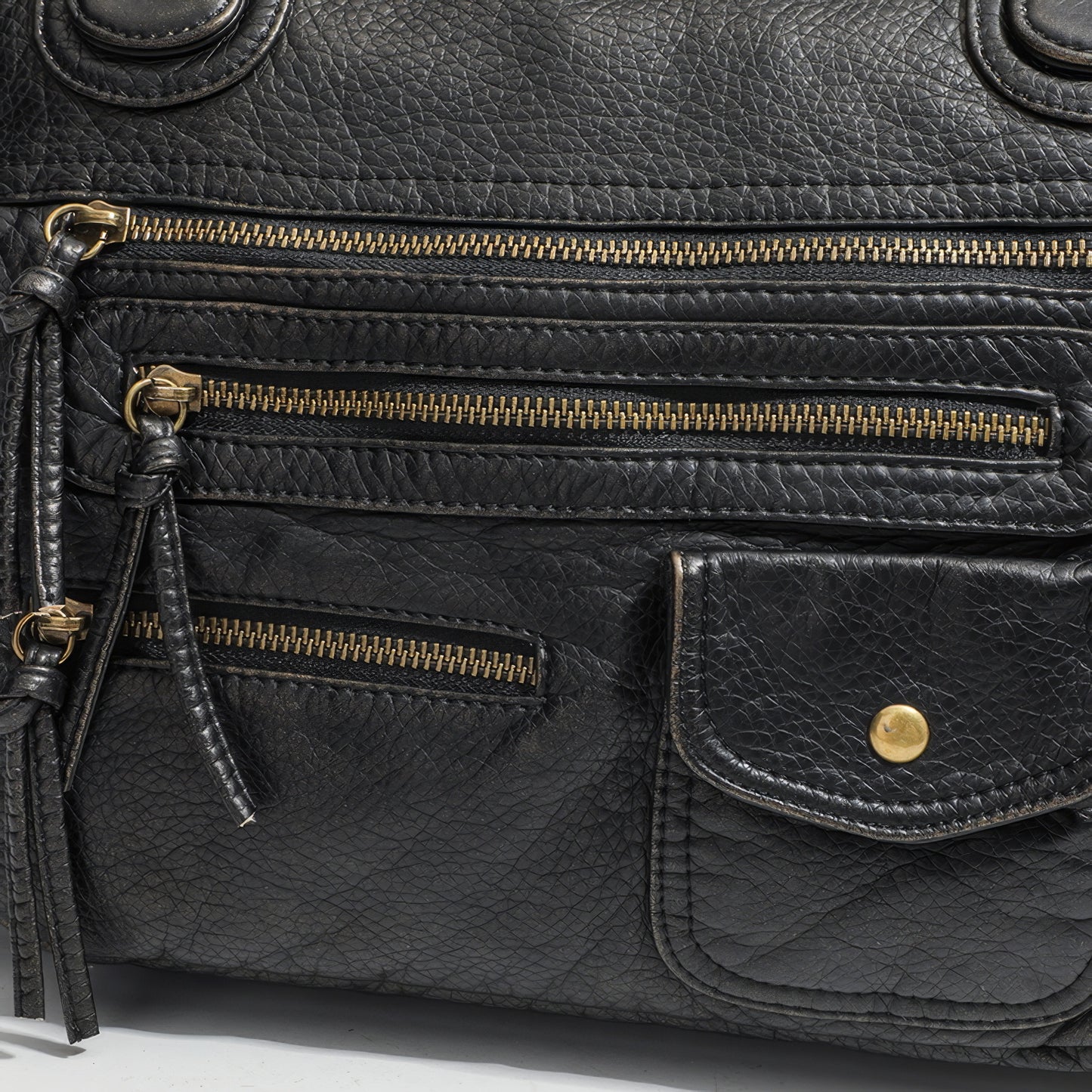 Multi-Zip Textured Faux Leather Shoulder Bag