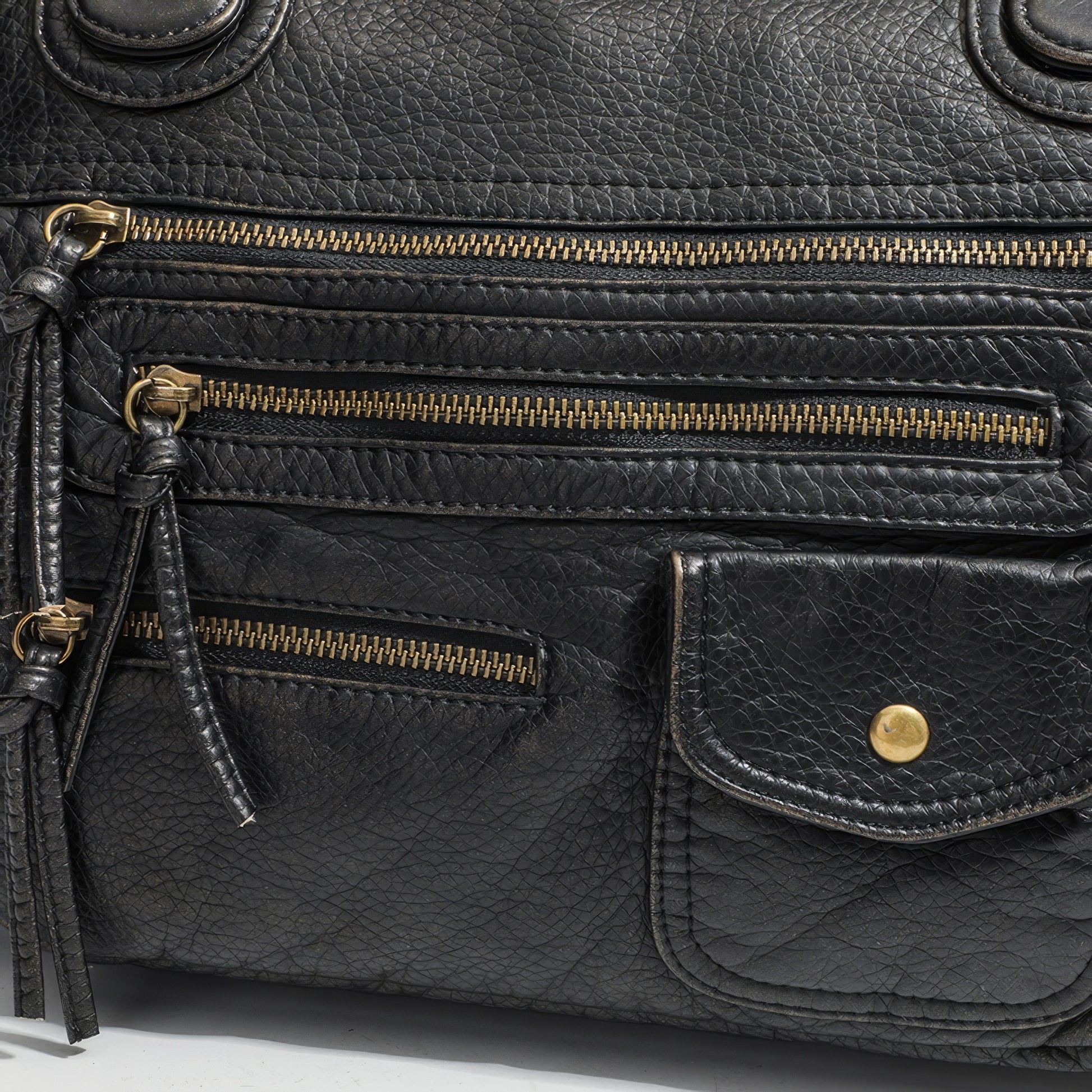 Multi-Zip Textured Faux Leather Shoulder Bag